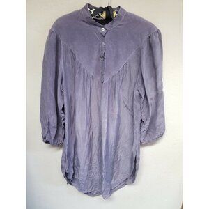 The Podolls Womens Puff Sleeve Henley Tunic Top Pullover Size XS Purple Tencel